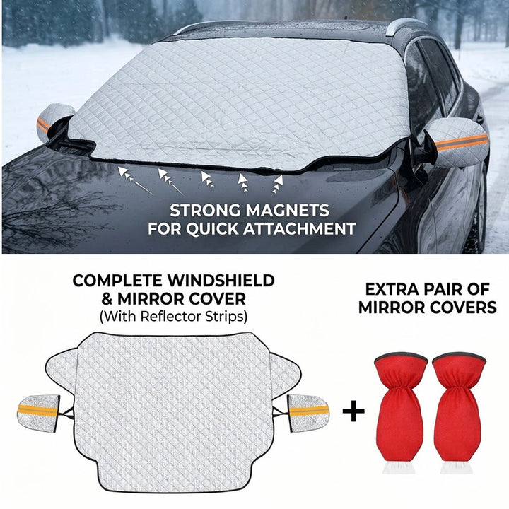 Windscreen frost cover with 4 insulating layers and foil top