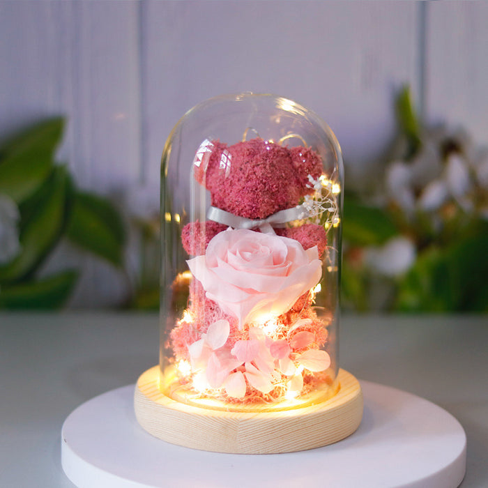 Havenholt Light-up teddy bear and eternal rose in a glass dome