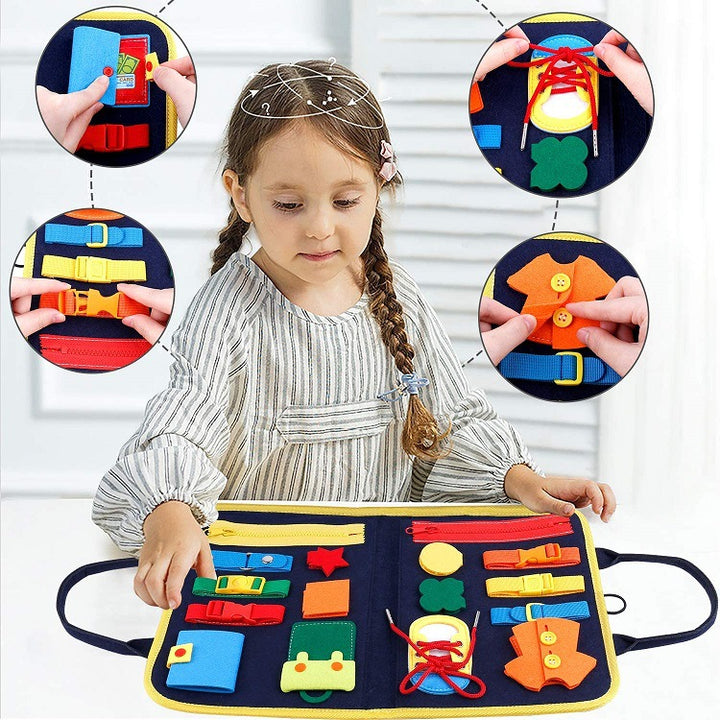 Felt toddler busy board with buckles