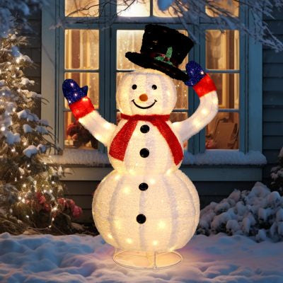 Light-up Santa and snowman garden figures