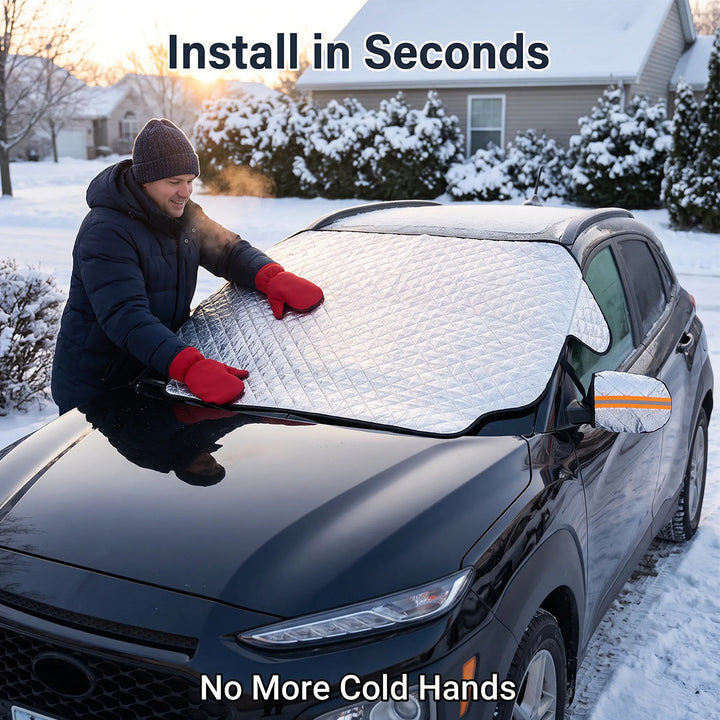Windscreen frost cover with 4 insulating layers and foil top