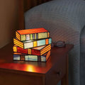 Stained Glass Table Lamp with Book-Shaped Design and Textured Light Diffusion