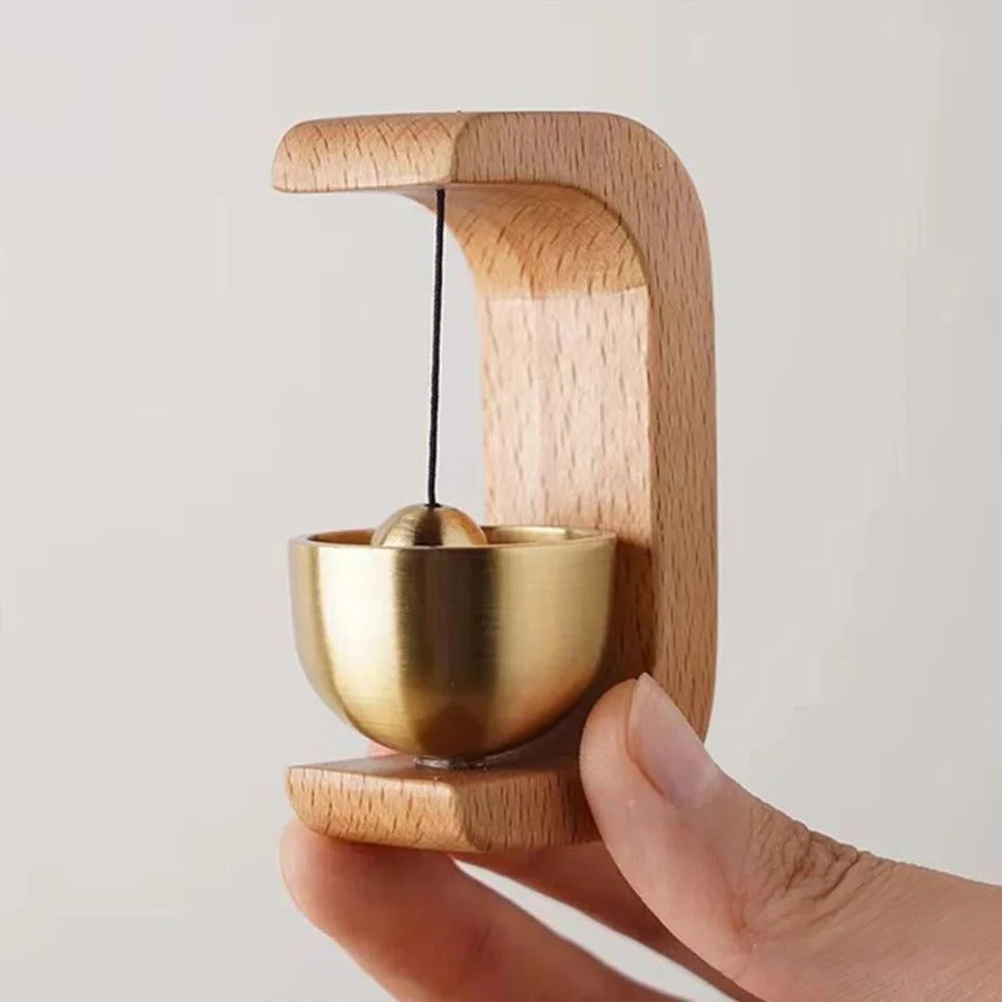 Wireless Door Chime with Brass Bell and Wooden Frame