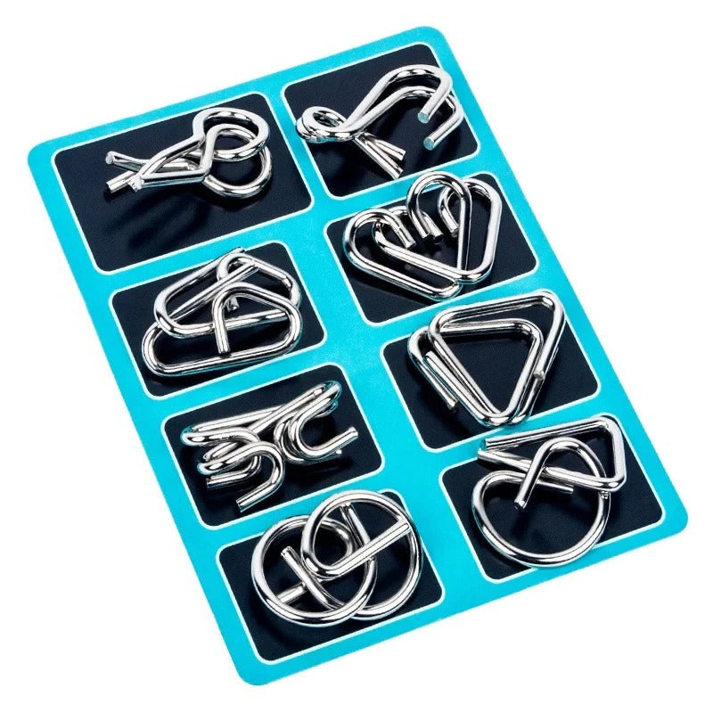 8 Piece Metal Puzzle Ring Set Brain Teaser Toys