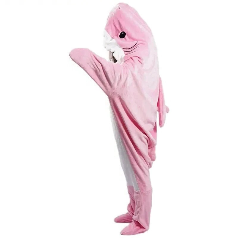 Cozy Shark Hooded Flannel Blanket