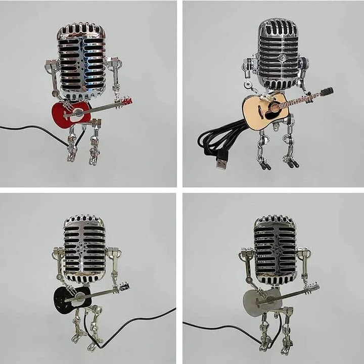 Industrial Style Robot Lamp with Guitar and Vintage Microphone Design