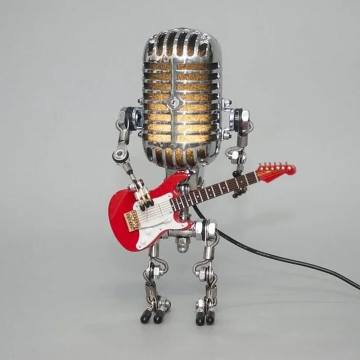 Industrial Style Robot Lamp with Guitar and Vintage Microphone Design