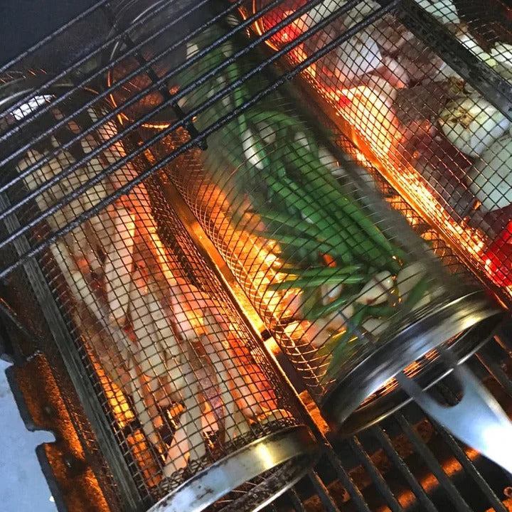 Durable BBQ Grill Basket with Rotating Design for Outdoor Grilling