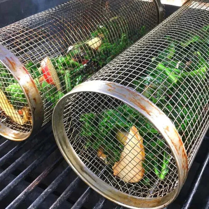 Durable BBQ Grill Basket with Rotating Design for Outdoor Grilling