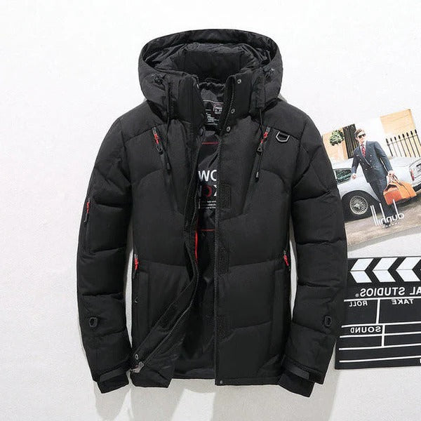 Insulated Duck Down Jacket – Removable Hood Winter Zip Coat