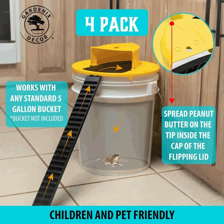 Humane Mouse Trap Bucket Lid System Four Pack for Pests