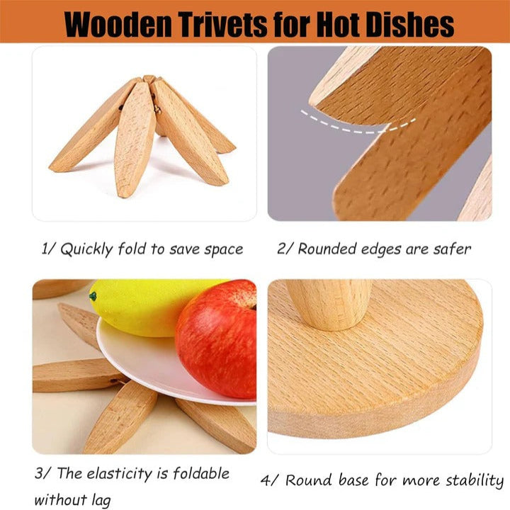 Heat Resistant Wooden Trivet Mat for Kitchen Countertops