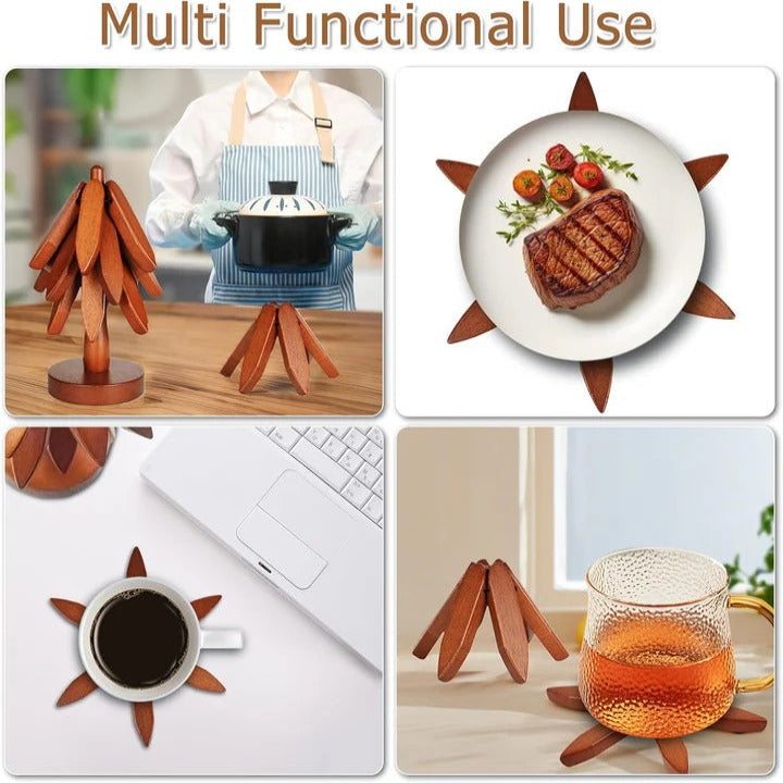 Heat Resistant Wooden Trivet Mat for Kitchen Countertops