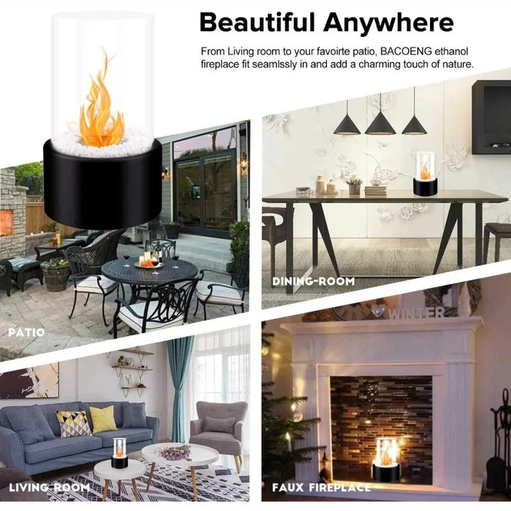 Glass Table Fireplace, Small and Portable