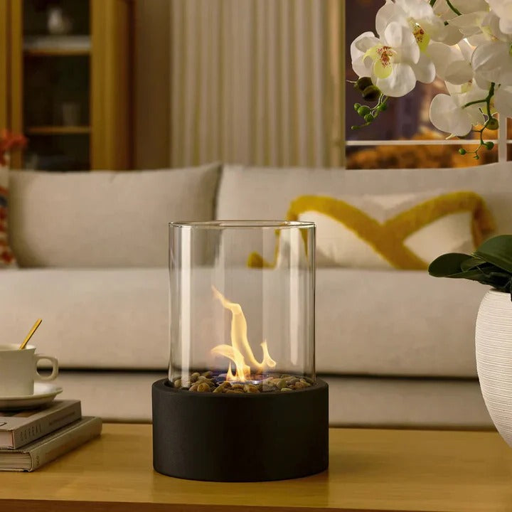 Glass Table Fireplace, Small and Portable