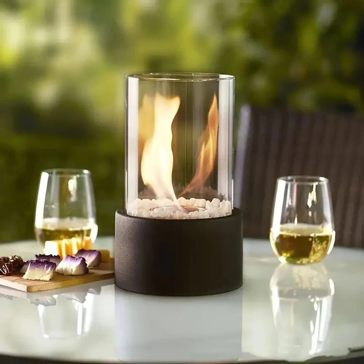 Glass Table Fireplace, Small and Portable