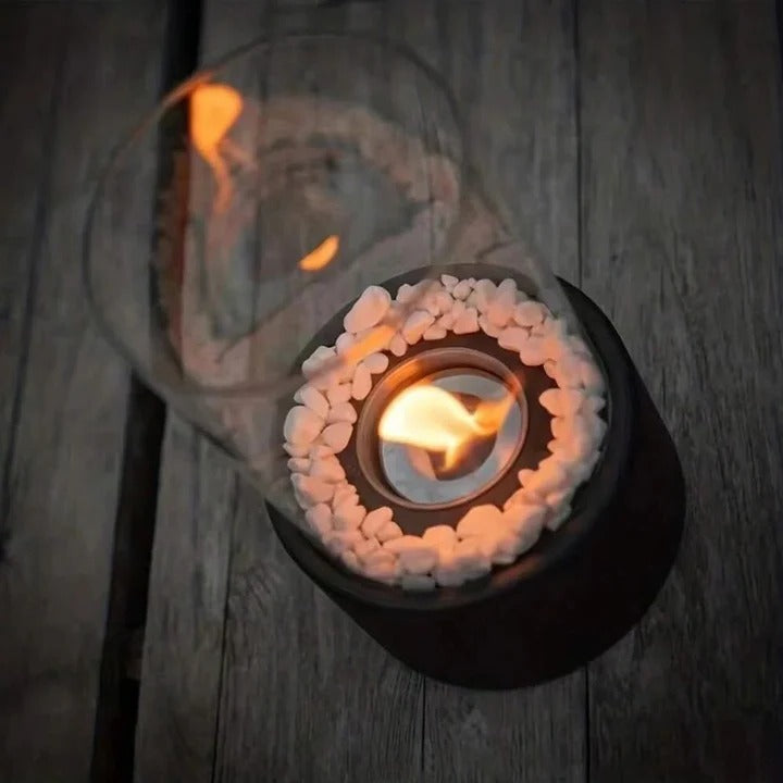 Glass Table Fireplace, Small and Portable