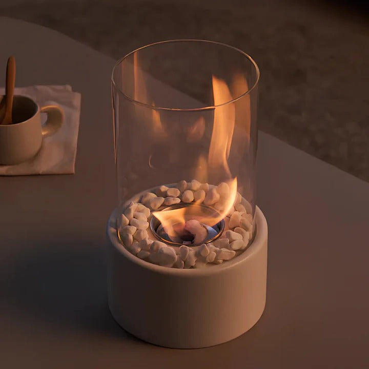 Glass Table Fireplace, Small and Portable