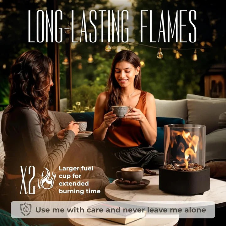Glass Table Fireplace, Small and Portable