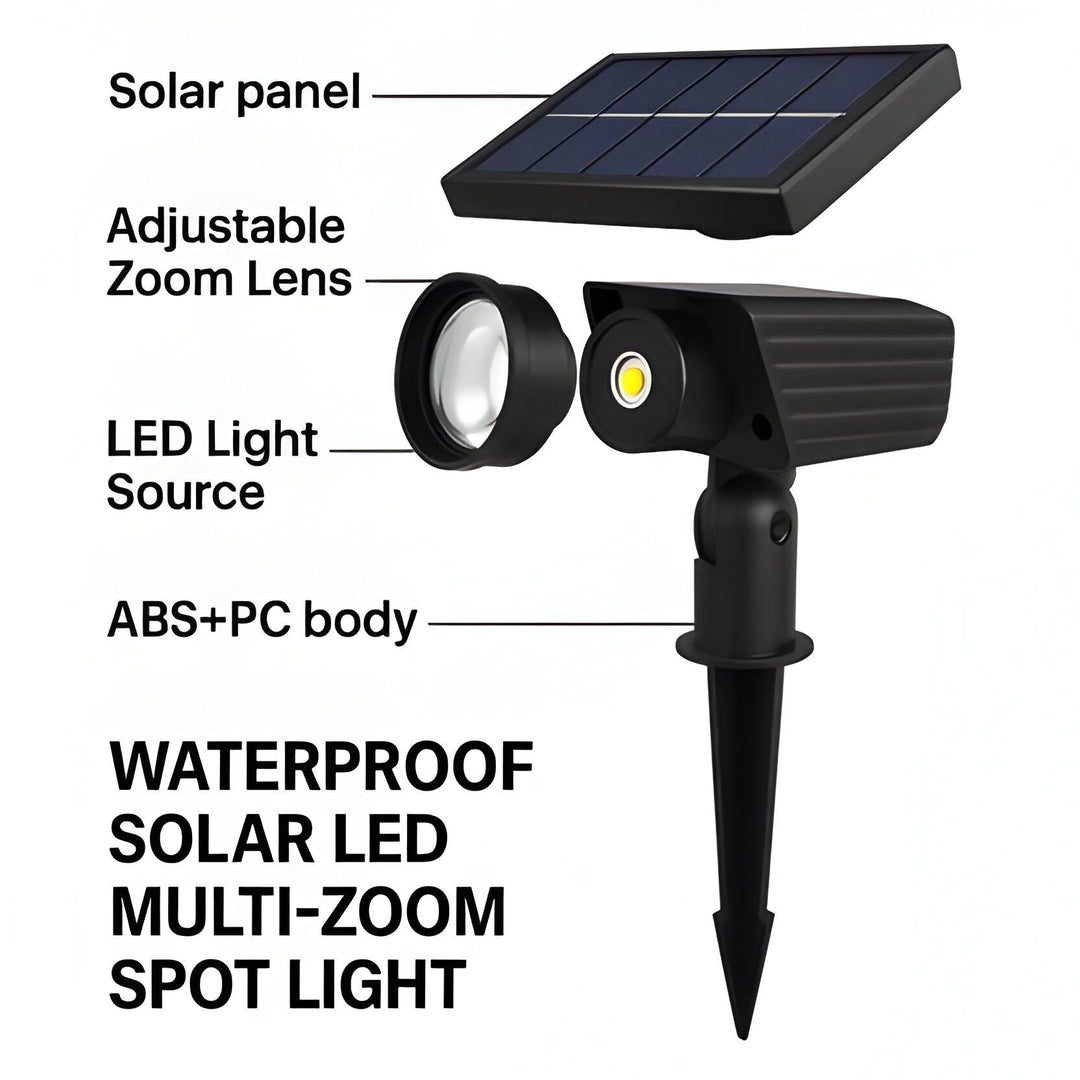 Solar Powered Spot Light with Adjustable Zoom Function