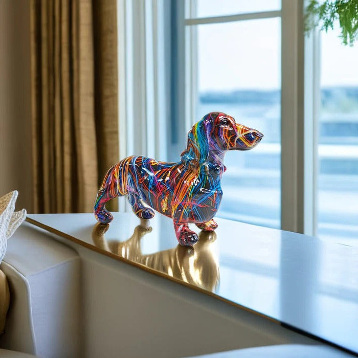 Painted Dachshund Statue for Home Decor