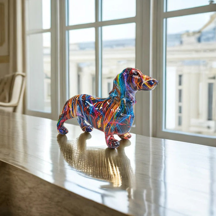 Painted Dachshund Statue for Home Decor