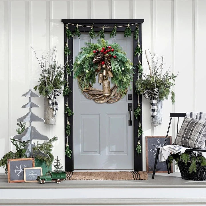 Farmhouse Christmas Wreath Boho Holiday Door Decoration