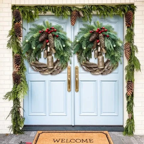 Farmhouse Christmas Wreath Boho Holiday Door Decoration