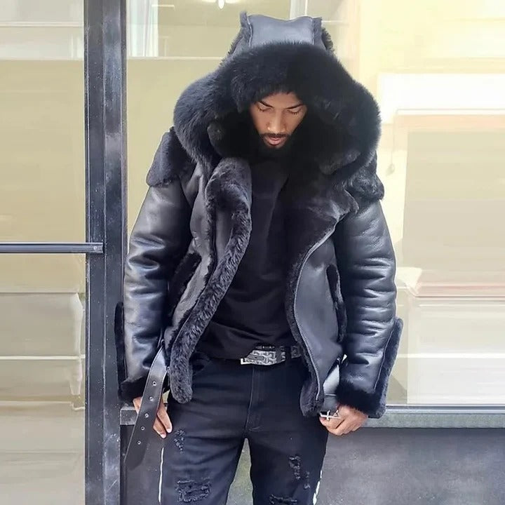 Men’s PU Jacket with Hood for Cold-Weather Use