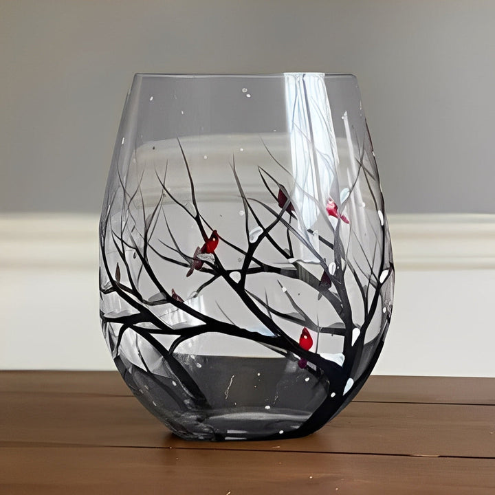 Art Wine Glasses Hand Painted Four Seasons of Tree Design