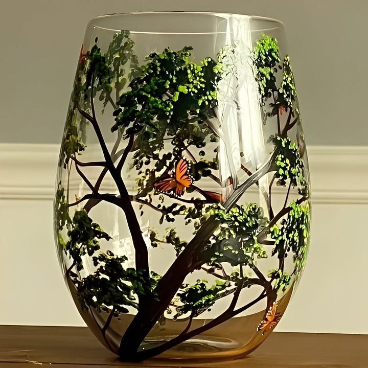 Art Wine Glasses Hand Painted Four Seasons of Tree Design