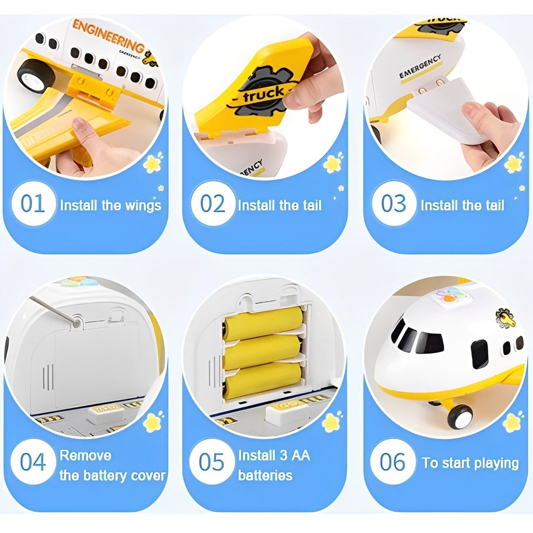 Kids Airplane Toy Set with Vehicles for Play