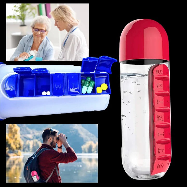 Pill Organizer Water Bottle for Medication and Hydration