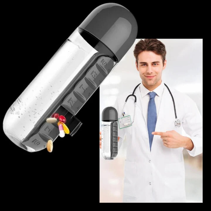 Pill Organizer Water Bottle for Medication and Hydration