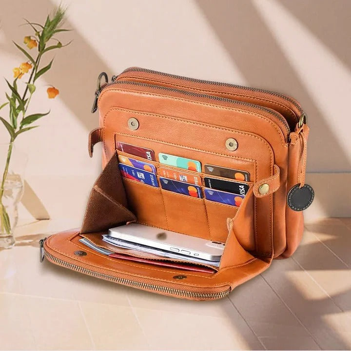 Havenholt Three-Layer Leather Crossbody Bag with Clutch