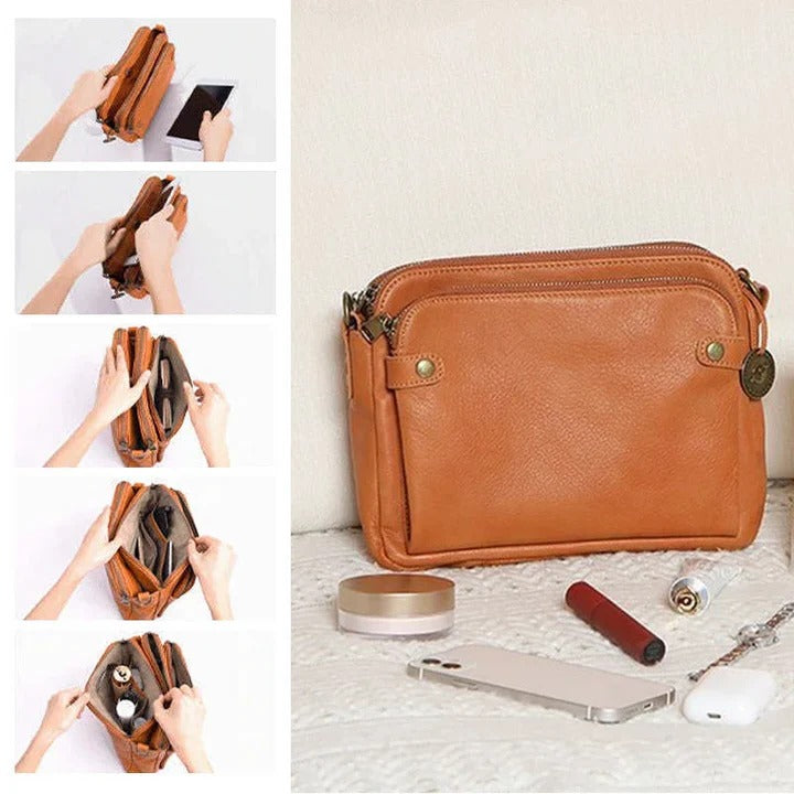Havenholt Three-Layer Leather Crossbody Bag with Clutch