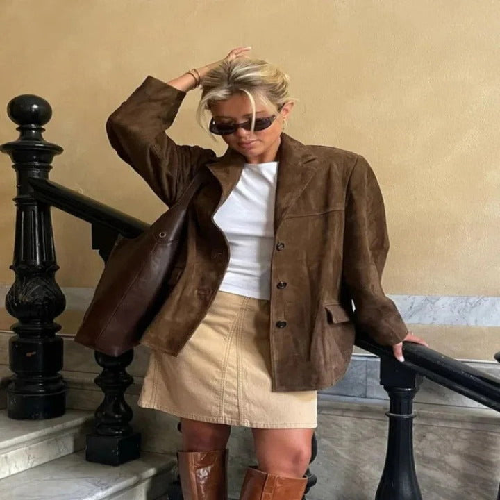 Havenholt Womens Suede Jacket with Lapels and Zip