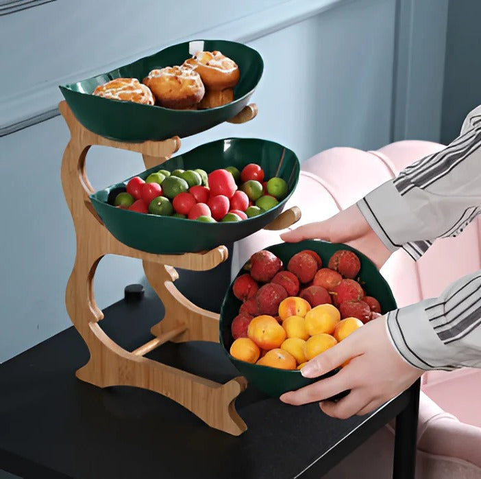 Tiered Wooden Bowl for Fruit and Vegetable Storage