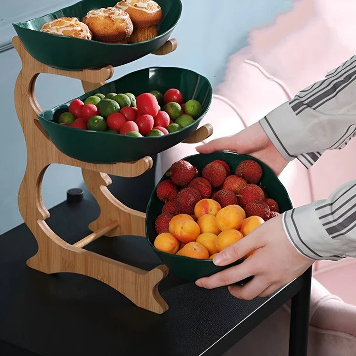 Tiered Wooden Bowl for Fruit and Vegetable Storage