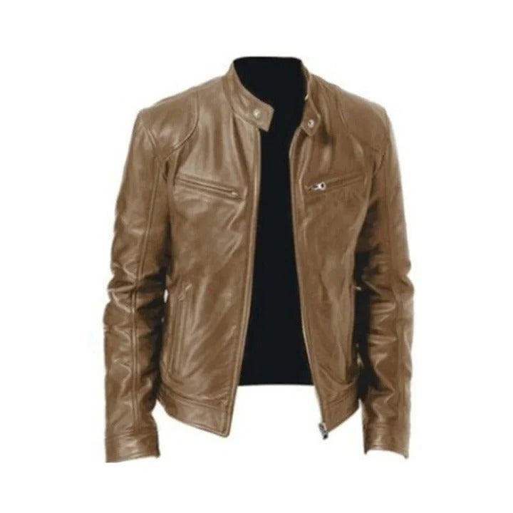 Leather Jacket for Men with Pockets and Zipper