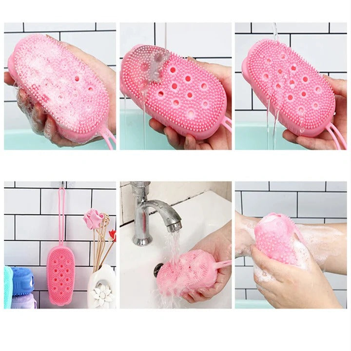 Silicone Bath Scrubber with Soap Dispenser for Exfoliation