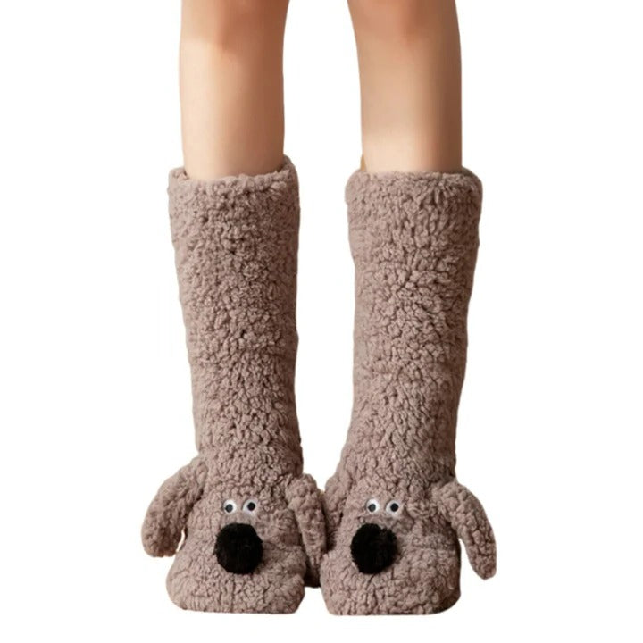 Soft Dog Print Fuzzy Socks Winter Leg Warmer