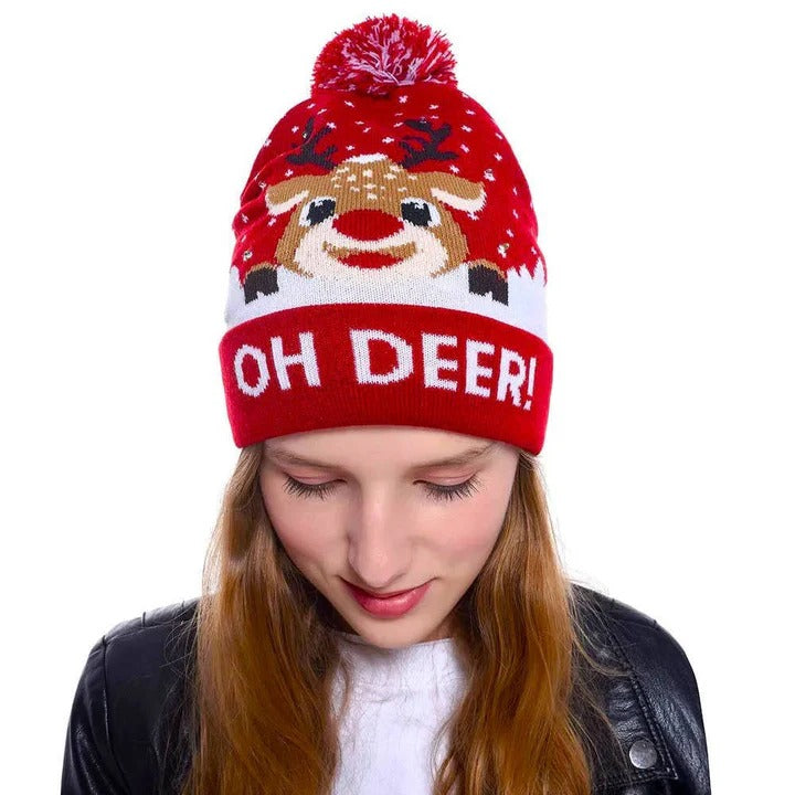 Knitted Christmas Hat LED Light Up Flashing and Warm