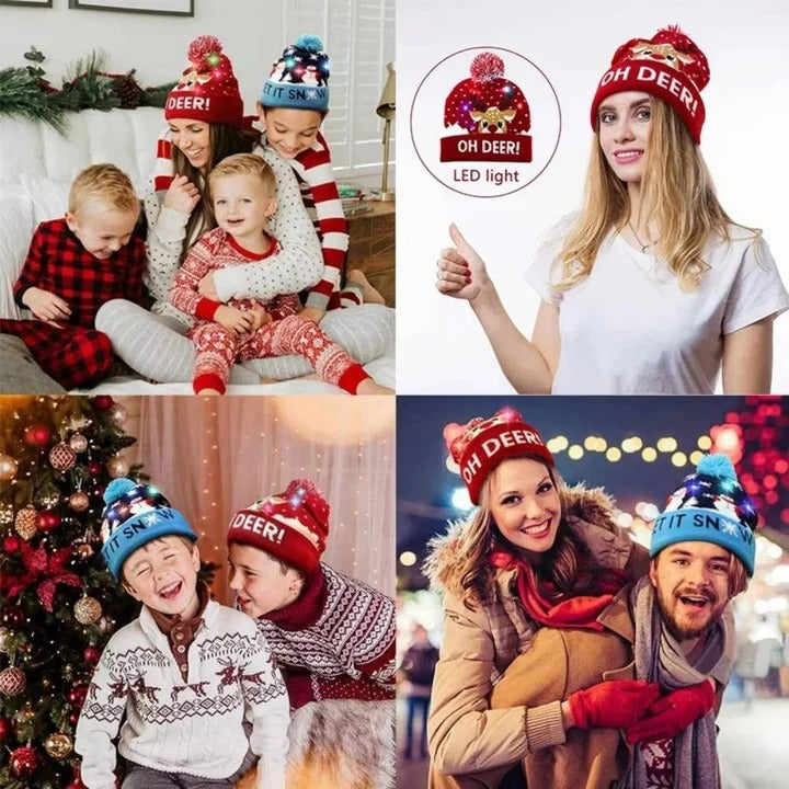 Knitted Christmas Hat LED Light Up Flashing and Warm