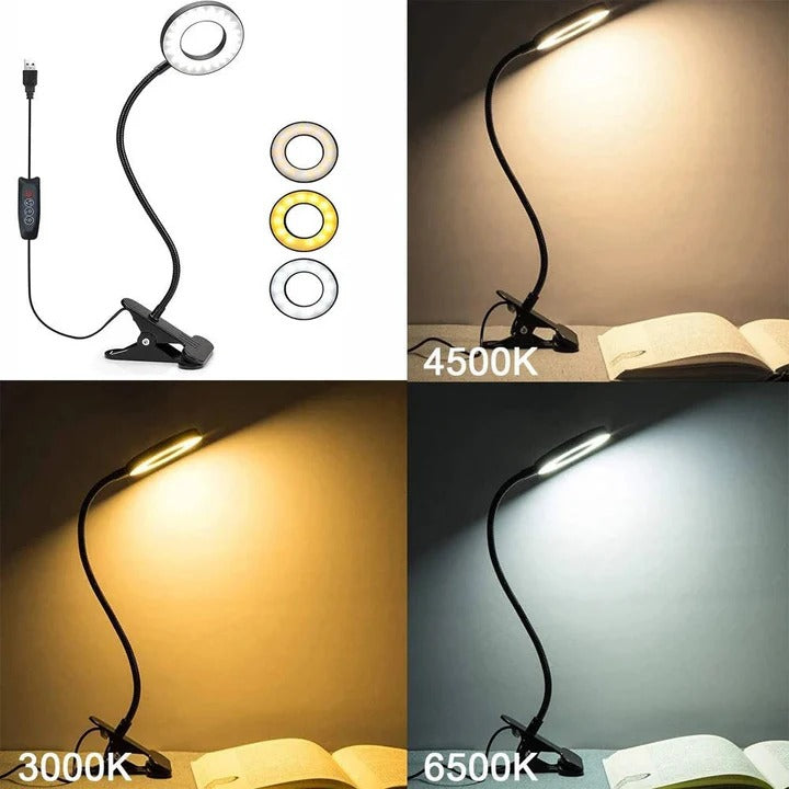 Dimmable LED Clamp On Desk Lamp 360° Flexible for Reading