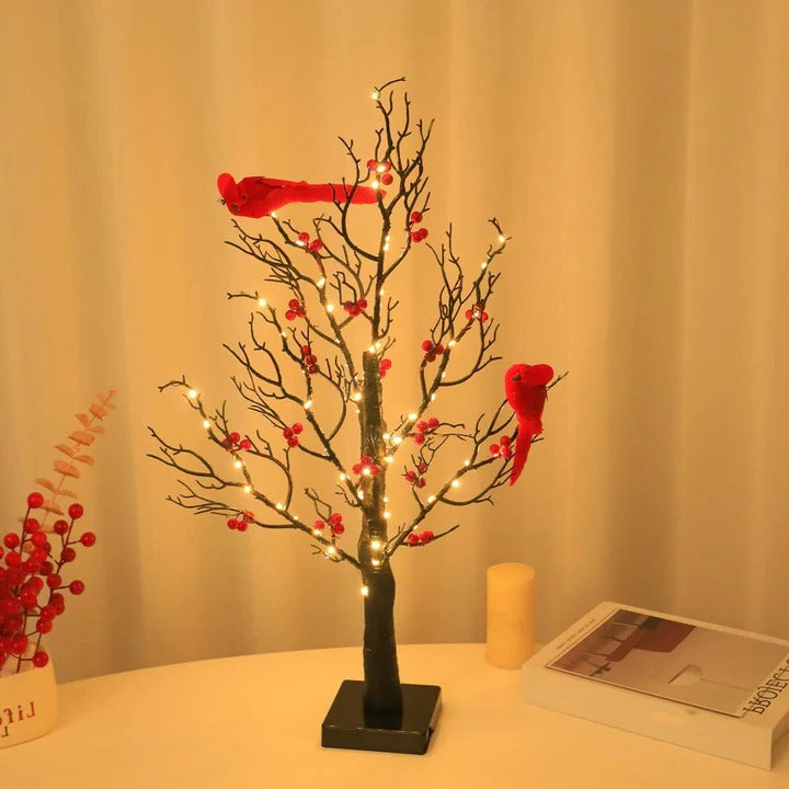 Warm White Glowing Tree and Festive Desktop Decor