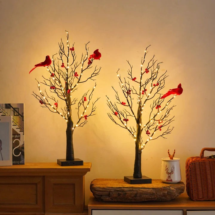 Warm White Glowing Tree and Festive Desktop Decor