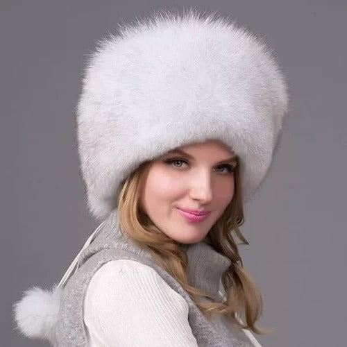 Thick Fox Fur Cap with Earmuffs and Winter Warm Hat