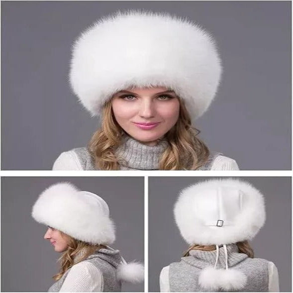 Thick Fox Fur Cap with Earmuffs and Winter Warm Hat