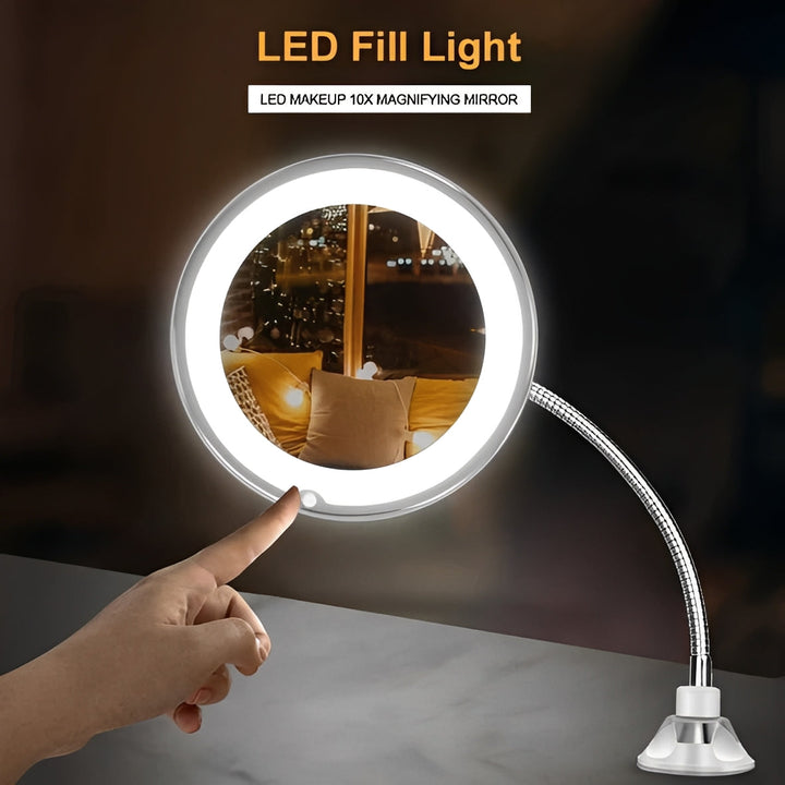 Lighted 10X Magnifying Flexible Mirror with 360 Degree Rotation